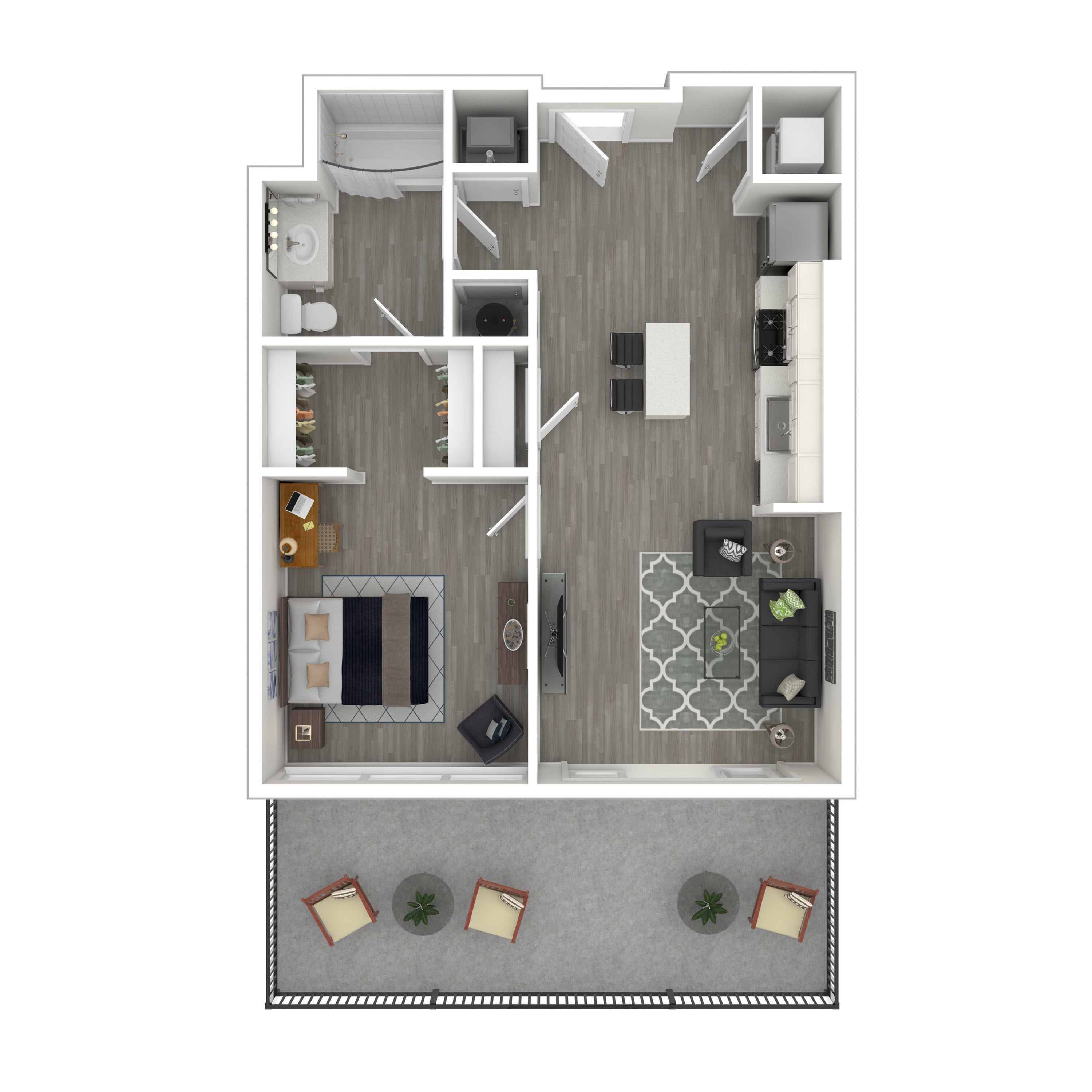 Floor plan for 1 bed, 1 bath, 692 sqft